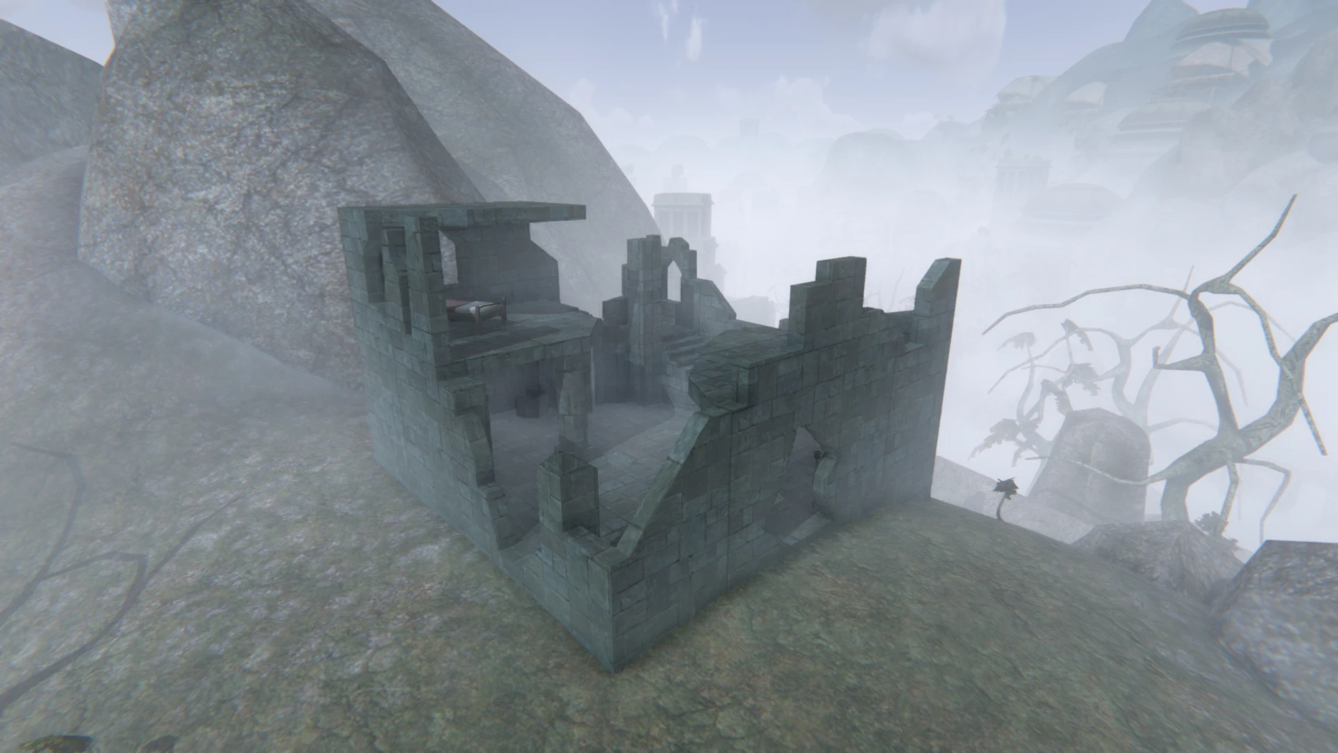 The ruined Brotherhood temple in Morrowind, creator screenshot.