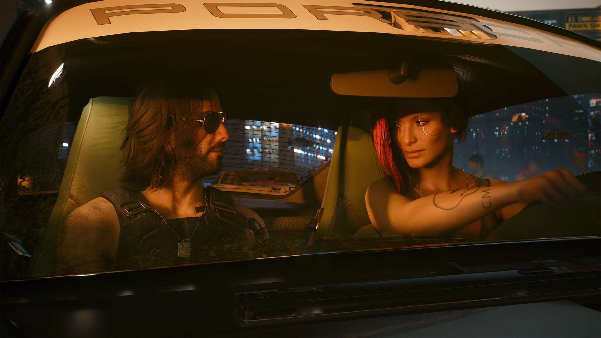 A representative Cyberpunk 2077 base-game screenshot shows V in Night City.