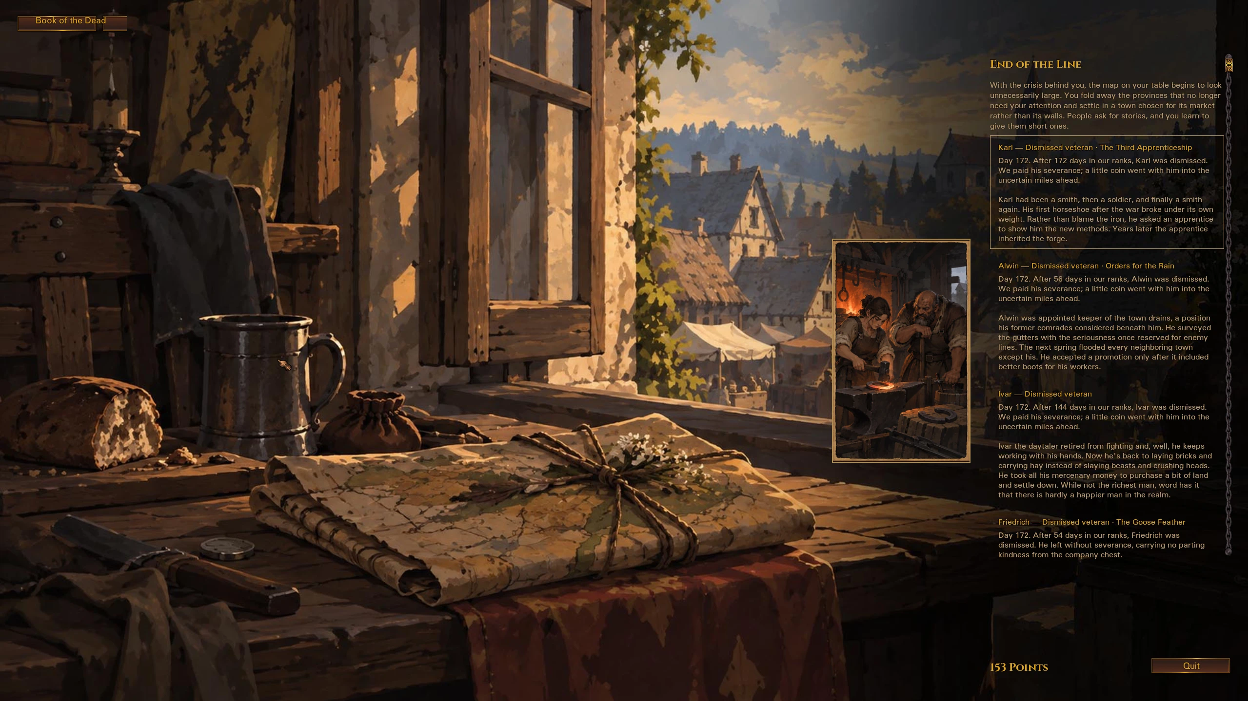 End of the Line’s illustrated epilogue screen. Its 0.3.0 update rewrites the captain-ending system and adds ten captain endings.