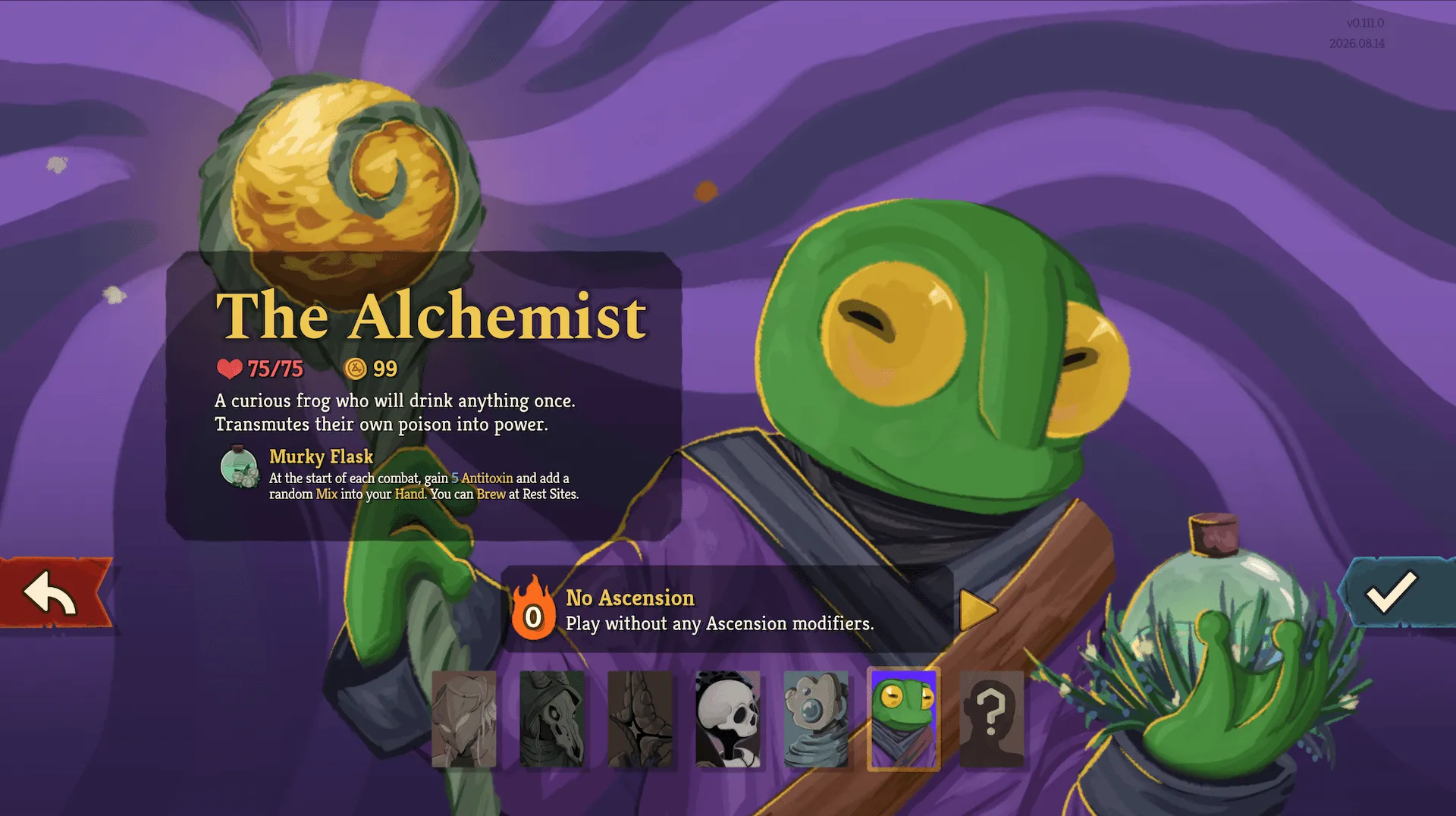 The Alchemist's existing character-selection illustration; not a screenshot of the new 0.15.0 cards.