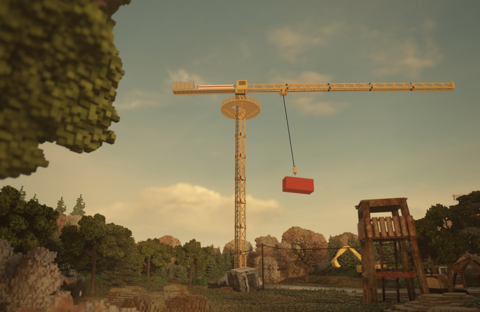 Creator screenshot of SKYHOOK lifting a red load in Teardown.