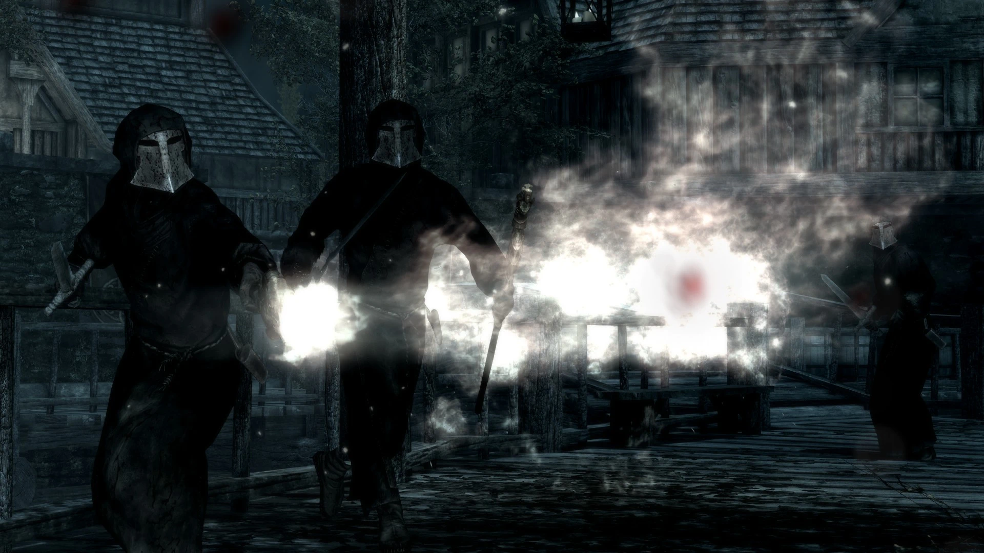 Masked figures and supernatural effects in PALEGORE: The Revenant Trade.
